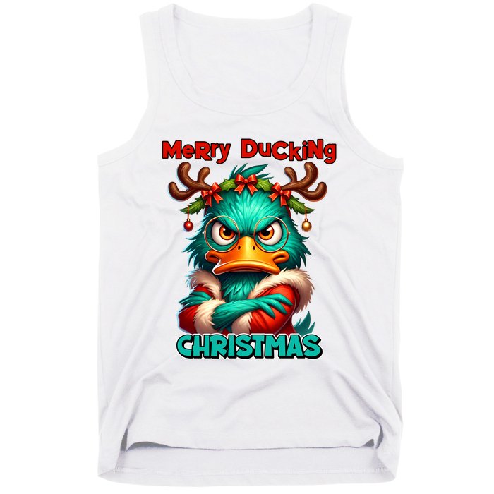 Merry Ducking Funny Sarcastic Grumpy Duck Christmas Tank Top