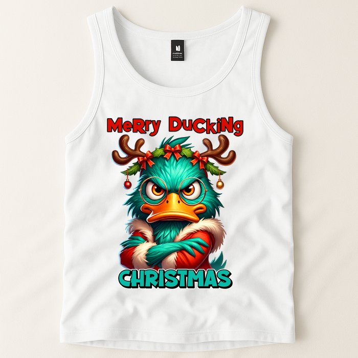 Merry Ducking Funny Sarcastic Grumpy Duck Christmas Tank Top