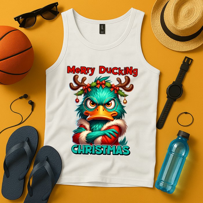 Merry Ducking Funny Sarcastic Grumpy Duck Christmas Tank Top