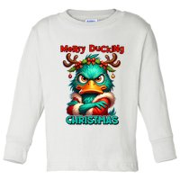 Merry Ducking Funny Sarcastic Grumpy Duck Christmas Toddler Long Sleeve Shirt