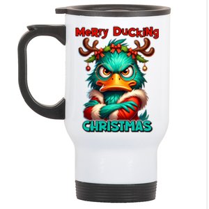 Merry Ducking Funny Sarcastic Grumpy Duck Christmas Stainless Steel Travel Mug