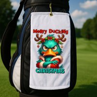 Merry Ducking Funny Sarcastic Grumpy Duck Christmas Golf Towel
