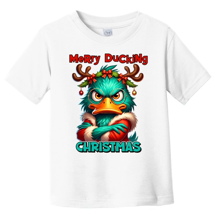 Merry Ducking Funny Sarcastic Grumpy Duck Christmas Toddler T-Shirt