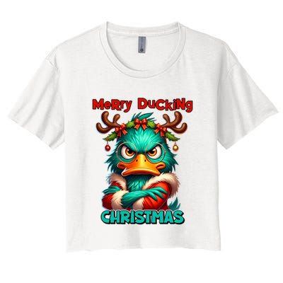 Merry Ducking Funny Sarcastic Grumpy Duck Christmas Crop Top