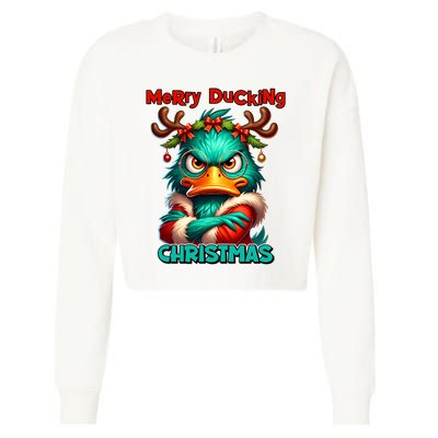 Merry Ducking Funny Sarcastic Grumpy Duck Christmas Cropped Pullover Crew