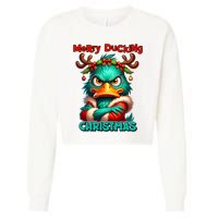 Merry Ducking Funny Sarcastic Grumpy Duck Christmas Cropped Pullover Crew