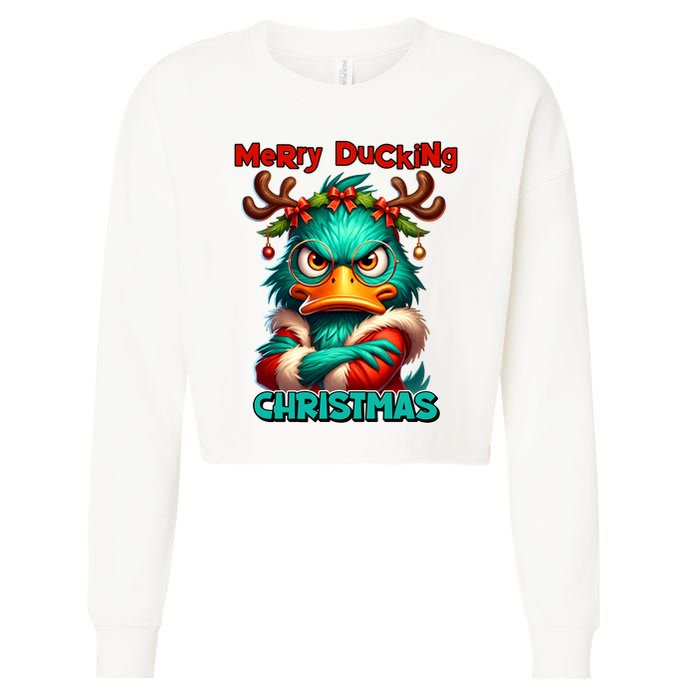 Merry Ducking Funny Sarcastic Grumpy Duck Christmas Cropped Pullover Crew