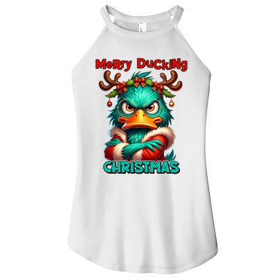 Merry Ducking Funny Sarcastic Grumpy Duck Christmas Women's Perfect Tri Rocker Tank