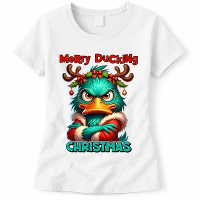 Merry Ducking Funny Sarcastic Grumpy Duck Christmas Womens T-Shirt
