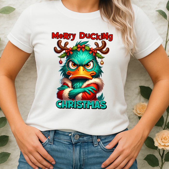 Merry Ducking Funny Sarcastic Grumpy Duck Christmas Womens T-Shirt