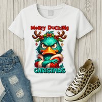 Merry Ducking Funny Sarcastic Grumpy Duck Christmas Womens T-Shirt
