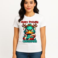 Merry Ducking Funny Sarcastic Grumpy Duck Christmas Womens T-Shirt