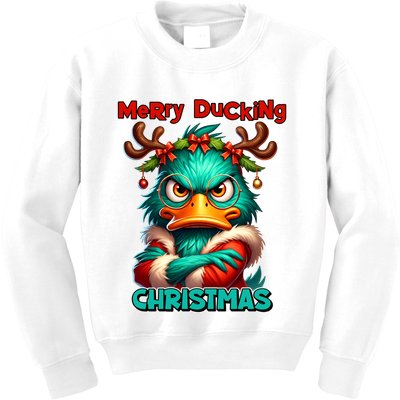Merry Ducking Funny Sarcastic Grumpy Duck Christmas Kids Sweatshirt