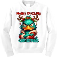 Merry Ducking Funny Sarcastic Grumpy Duck Christmas Kids Sweatshirt