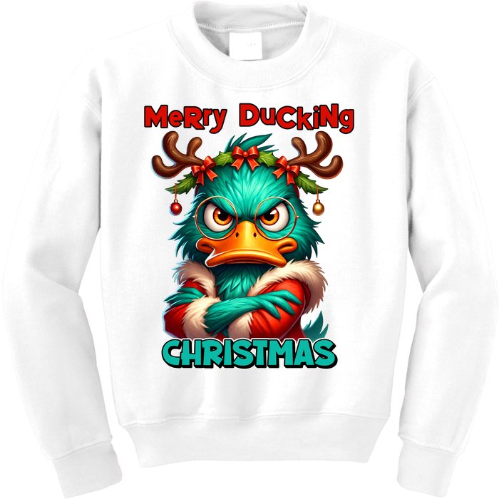 Merry Ducking Funny Sarcastic Grumpy Duck Christmas Kids Sweatshirt