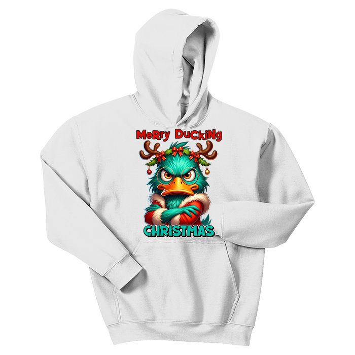 Merry Ducking Funny Sarcastic Grumpy Duck Christmas Kids Hoodie