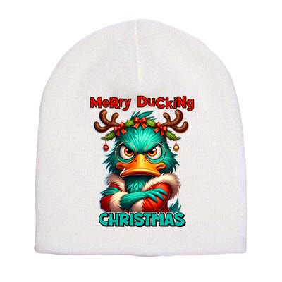 Merry Ducking Funny Sarcastic Grumpy Duck Christmas Short Acrylic Beanie