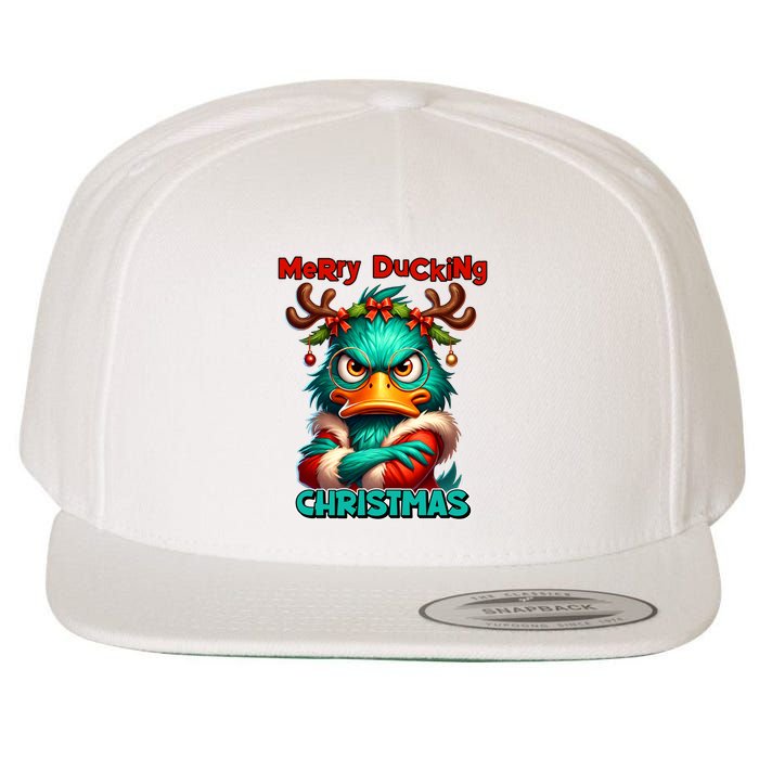 Merry Ducking Funny Sarcastic Grumpy Duck Christmas Wool Snapback Cap