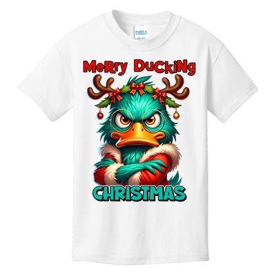 Merry Ducking Funny Sarcastic Grumpy Duck Christmas Kids T-Shirt