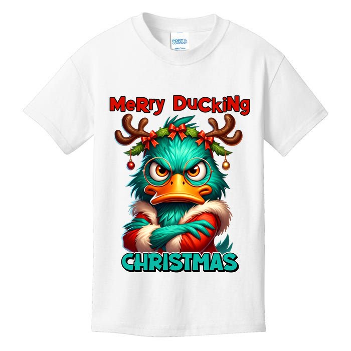 Merry Ducking Funny Sarcastic Grumpy Duck Christmas Kids T-Shirt