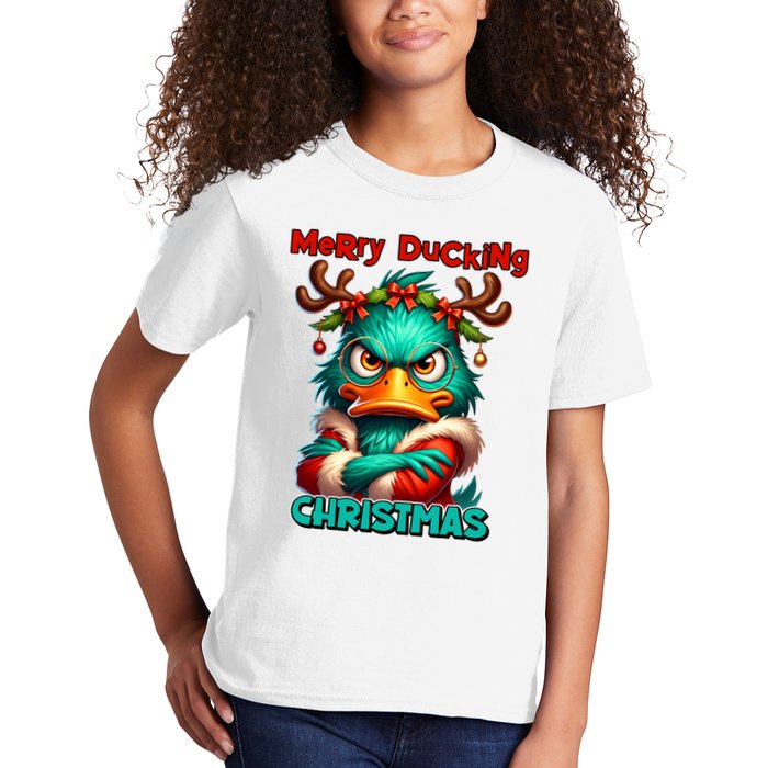 Merry Ducking Funny Sarcastic Grumpy Duck Christmas Kids T-Shirt