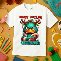 Merry Ducking Funny Sarcastic Grumpy Duck Christmas Kids T-Shirt