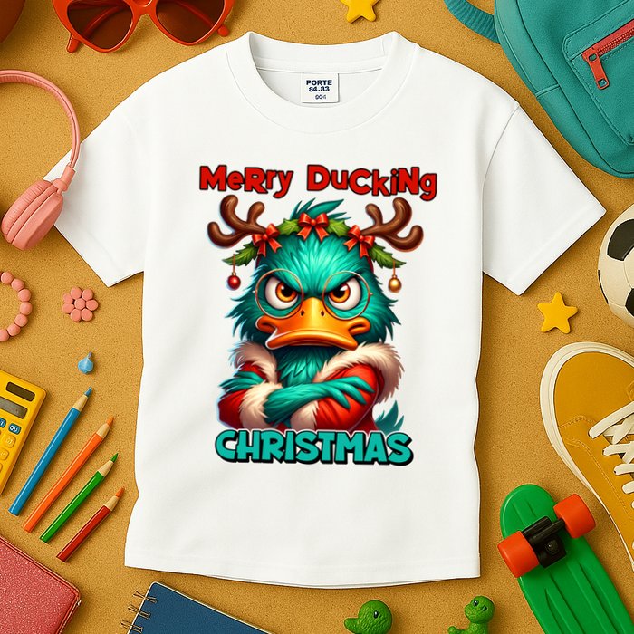 Merry Ducking Funny Sarcastic Grumpy Duck Christmas Kids T-Shirt