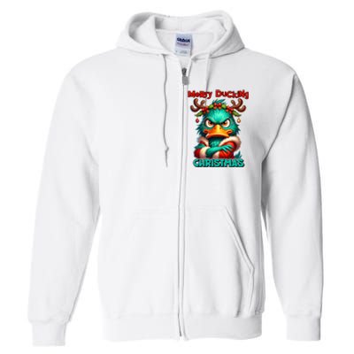 Merry Ducking Funny Sarcastic Grumpy Duck Christmas Full Zip Hoodie