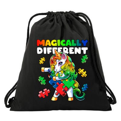 Magically Different Flossing Unicorn Autism Awareness Puzzle Gift Drawstring Bag