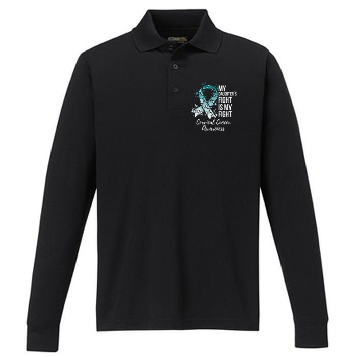 My Daughter’s Fight Is My Fight Cervical Cancer Awareness Performance Long Sleeve Polo