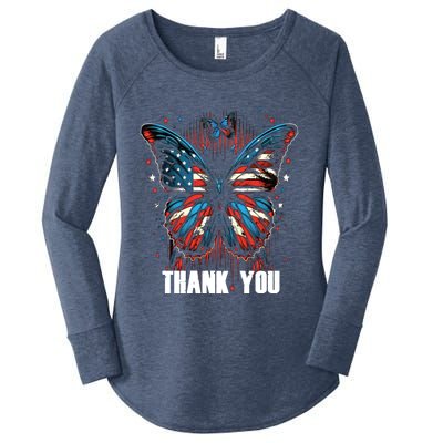 Memorial Day Fallen Veteran Military Butterfly Usa American Great Gift Women's Perfect Tri Tunic Long Sleeve Shirt