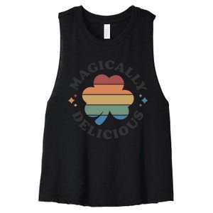 Magically Delicious Funny Bar Crawl St Patricks Day Women's Racerback Cropped Tank