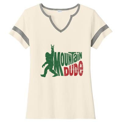 Mountain Dude Funny Bigfoot Sasquatch Ladies Halftime Notch Neck Tee