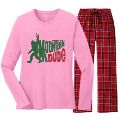 Mountain Dude Funny Bigfoot Sasquatch Women's Long Sleeve Flannel Pajama Set 