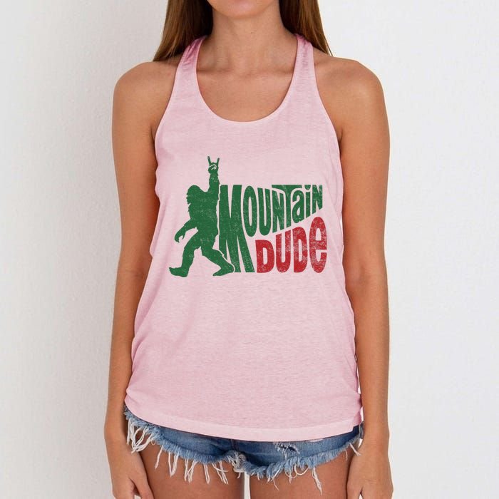 Mountain Dude Funny Bigfoot Sasquatch Women's Knotted Racerback Tank