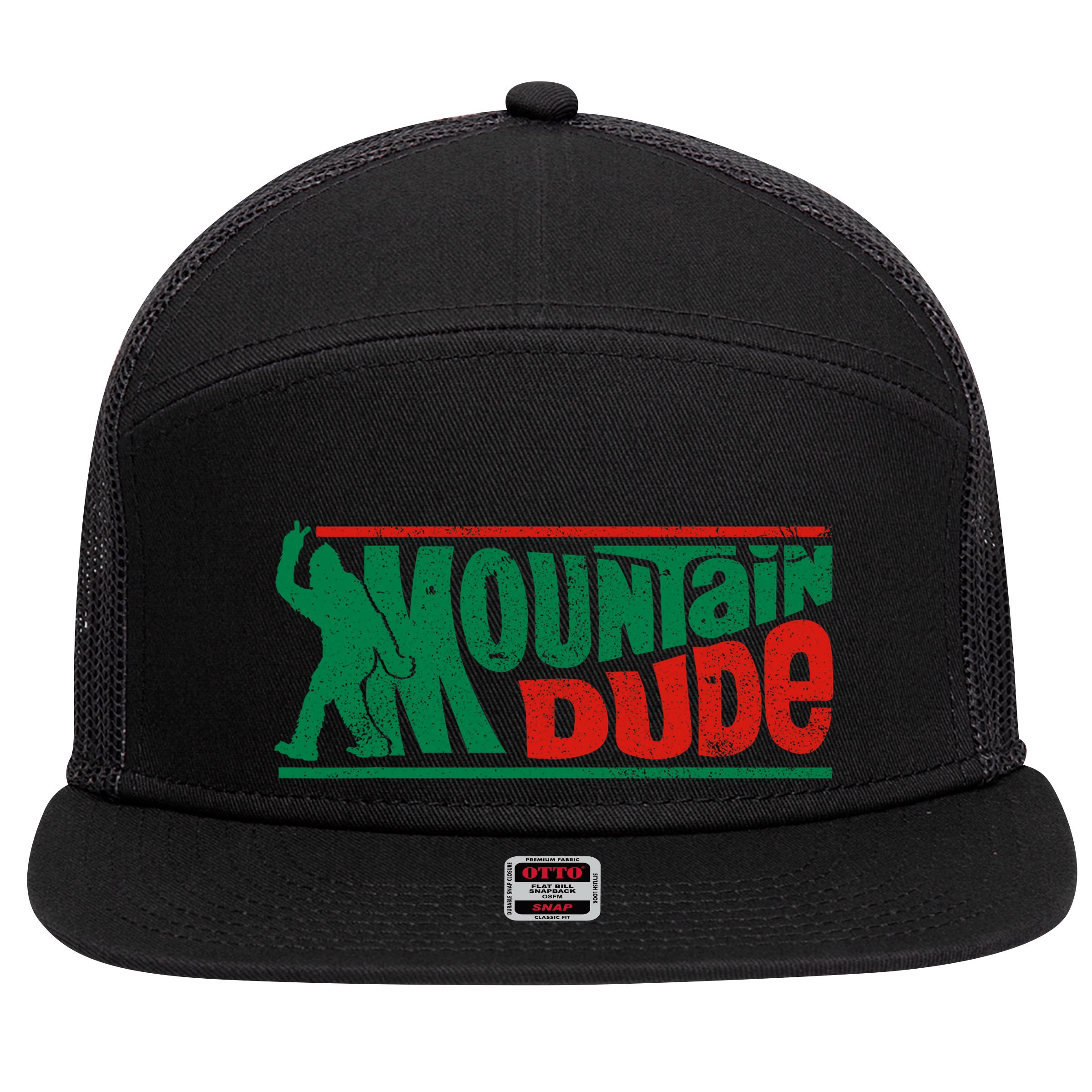 Mountain Dude Funny Bigfoot Sasquatch Rock On Hiking Vintage 7 Panel Mesh Trucker Snapback Hat
