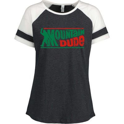 Mountain Dude Funny Bigfoot Sasquatch Rock On Hiking Vintage Enza Ladies Jersey Colorblock Tee