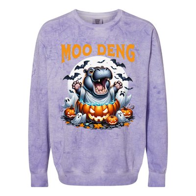 Moo Deng Funny Hippo Baby Pigmy Hippo Halloween Moo Deng Colorblast Crewneck Sweatshirt