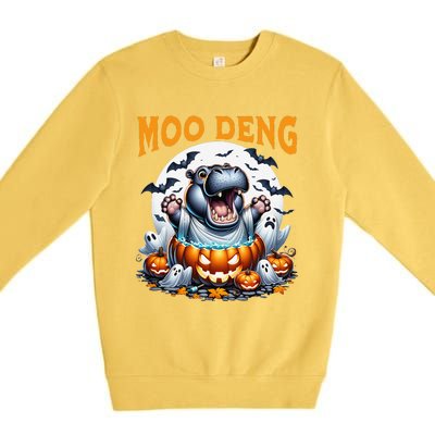 Moo Deng Funny Hippo Baby Pigmy Hippo Halloween Moo Deng Premium Crewneck Sweatshirt