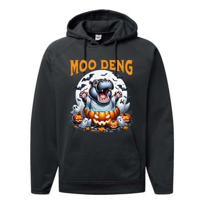 Moo Deng Funny Hippo Baby Pigmy Hippo Halloween Moo Deng Performance Fleece Hoodie