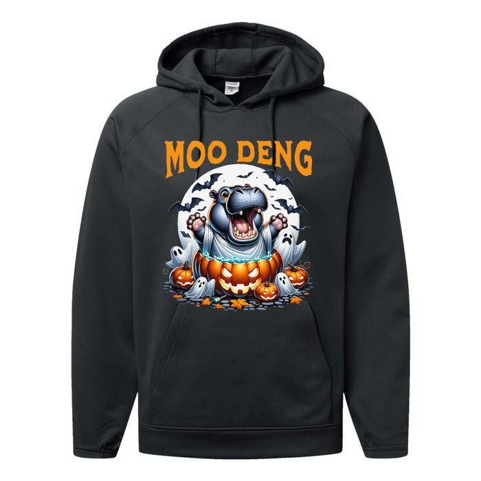 Moo Deng Funny Hippo Baby Pigmy Hippo Halloween Moo Deng Performance Fleece Hoodie