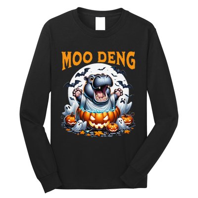 Moo Deng Funny Hippo Baby Pigmy Hippo Halloween Moo Deng Long Sleeve Shirt