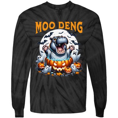 Moo Deng Funny Hippo Baby Pigmy Hippo Halloween Moo Deng Tie-Dye Long Sleeve Shirt