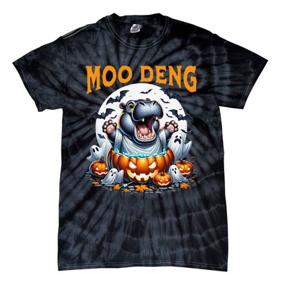 Moo Deng Funny Hippo Baby Pigmy Hippo Halloween Moo Deng Tie-Dye T-Shirt