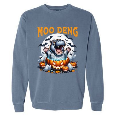 Moo Deng Funny Hippo Baby Pigmy Hippo Halloween Moo Deng Garment-Dyed Sweatshirt