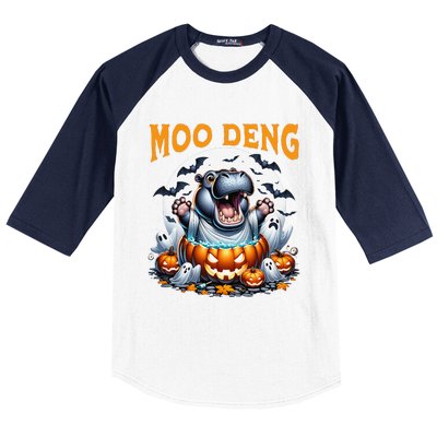 Moo Deng Funny Hippo Baby Pigmy Hippo Halloween Moo Deng Baseball Sleeve Shirt