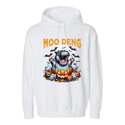 Moo Deng Funny Hippo Baby Pigmy Hippo Halloween Moo Deng Garment-Dyed Fleece Hoodie