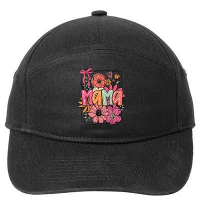Mother'S Day Floral Mama Coquette Bow Mama Flower Girl 7-Panel Snapback Hat