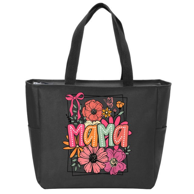 Mother'S Day Floral Mama Coquette Bow Mama Flower Girl Zip Tote Bag