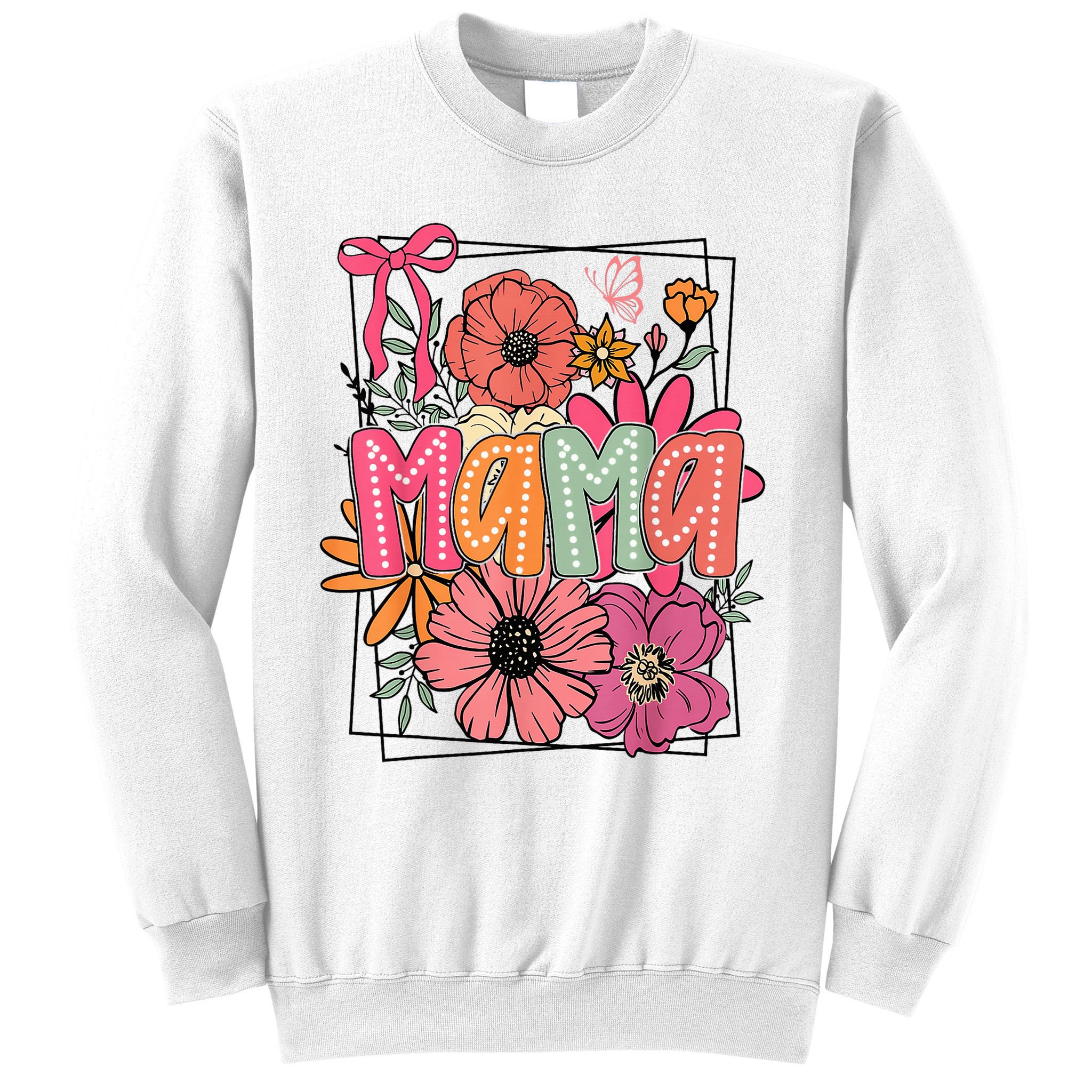 Mother'S Day Floral Mama Coquette Bow Mama Flower Girl Sweatshirt